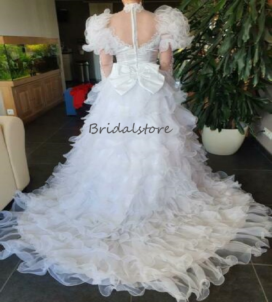 Costume 1980s Victorian Wedding Dress With Ruffles Sleeve Long Sleeve Organza Bridal Dress Tudor Lace Bustle Bride Dress 2025 Celtic Vestios De Novias