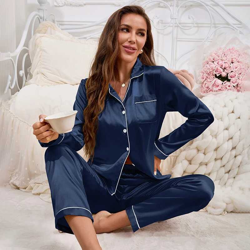 Womens Pajama Set Silk Sleepwear Suit Loungewear Pj Set Satin Long Sleeve Tops With Pants 2 Pieces Pjs Pajamas for Women Pyjama Z250925