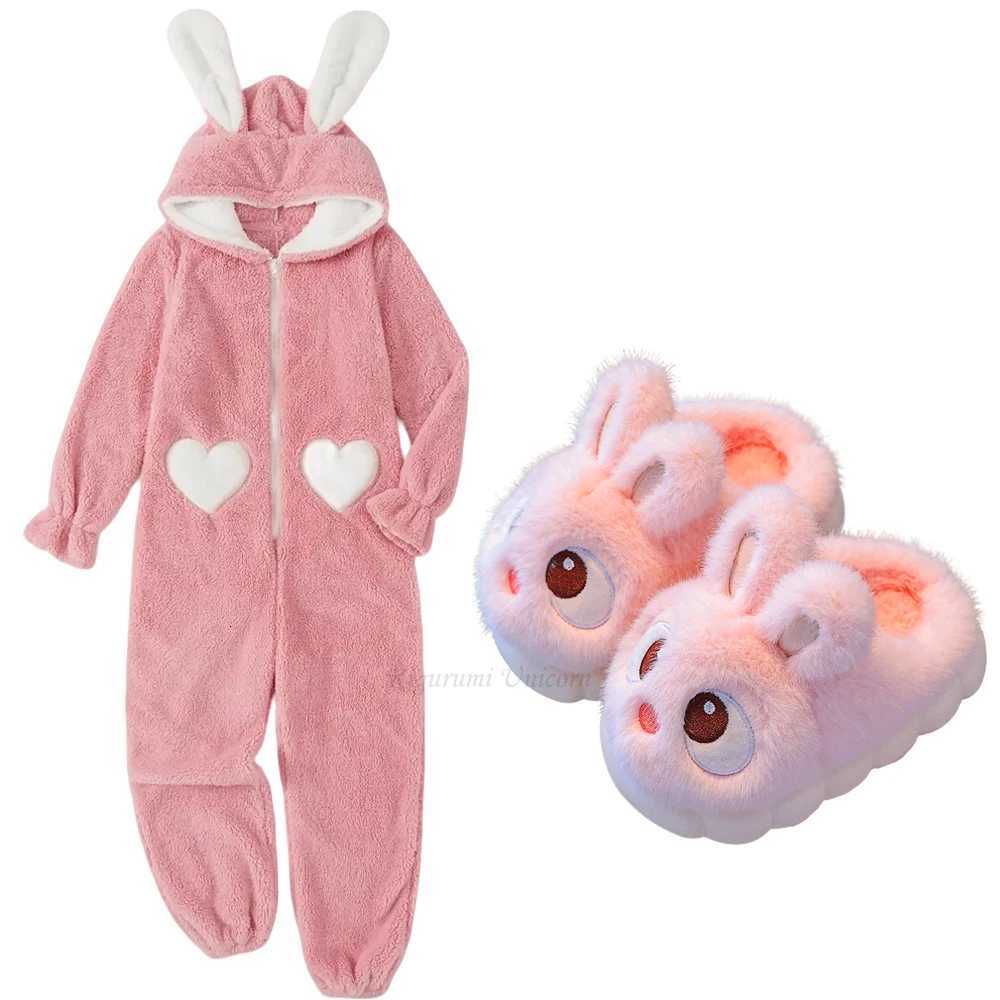 Pink Rabbit Kigurumi Unicorn Womens Plush Romper Autumn Winter Flannel Pajamas Zipper Neck Hat Girls Clothes Sleepwear Slipper Z250925
