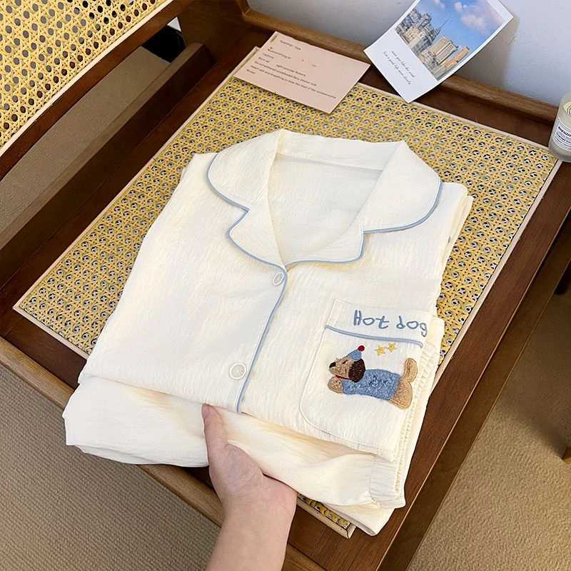 Embroidery Letter Fashion Womens Pajamas Harajuku Style Cute Sweet Dog 2 Piece Pajamas Cartoon Kawaii Spring New Home Wear Z250925