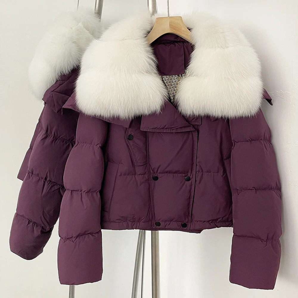 OFTBUY Real Fur Coat Women Short Puffer Jacket Autumn Winter White Duck Down Coat Double Breasted Warm Outerwear Female 250917