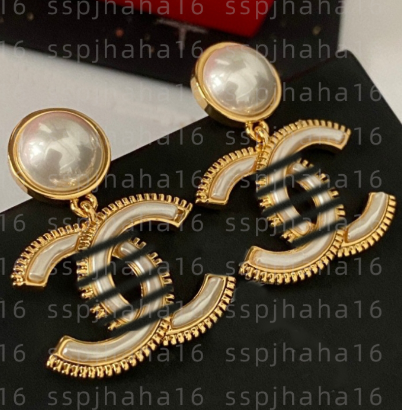 Classic chanlle stud earrings for women pearl earrings jewelry design crystal set earrings vintage letter hanging stud earrings jewelry gift