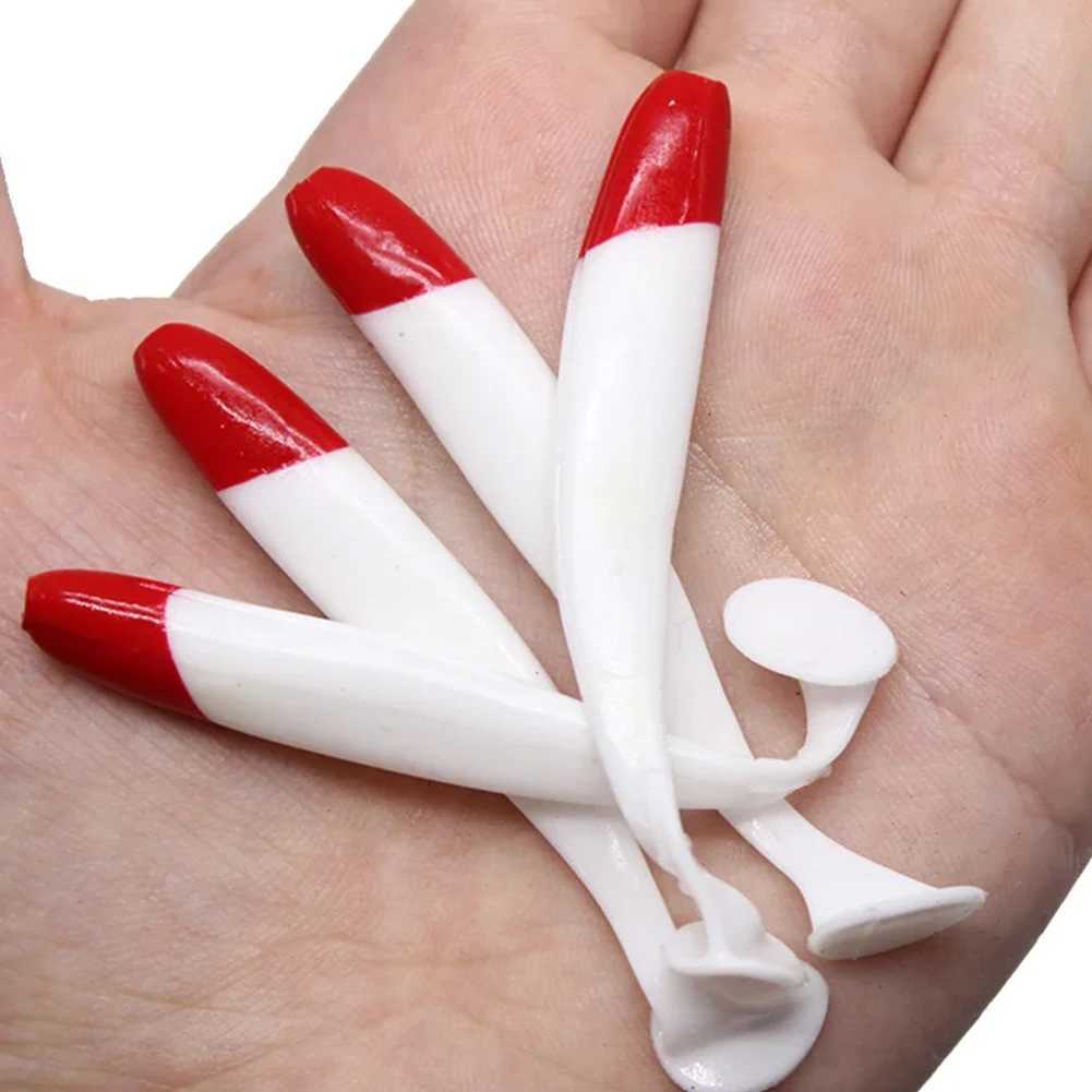 10Pcs Artificial Worm Swimbait 55637cm Red White Body T Tail Bait PVC Soft Fish Wobbrs Fishing Accories W250926