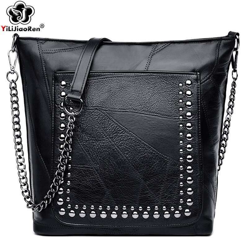 New Fashion Rivet Crossbody High Quality Genuine Leather Designer Chain Messenger Bag Large Shoulder Bags Sac A Main