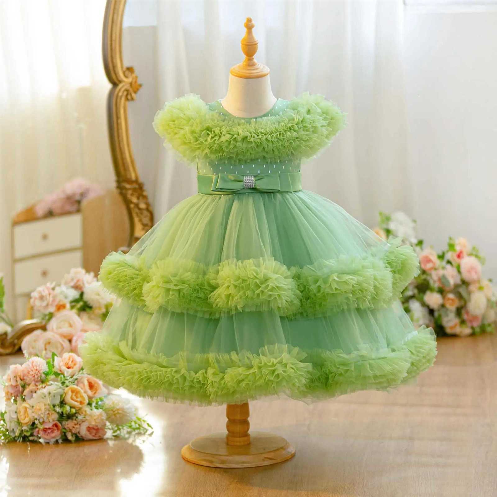New Elegant Solid Color Girl Princess Dress 412 years old piano performance girl dress birthday party wedding Girls Dress Z250926