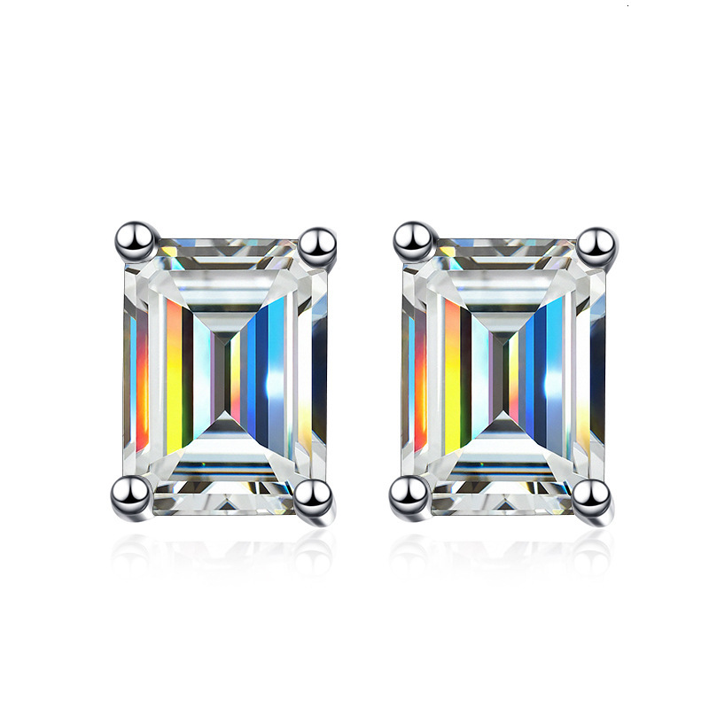 Moissanite earrings Top quality blue-green rectangular emerald cut moissanite earrings pink moissanite earrings silver jewelry