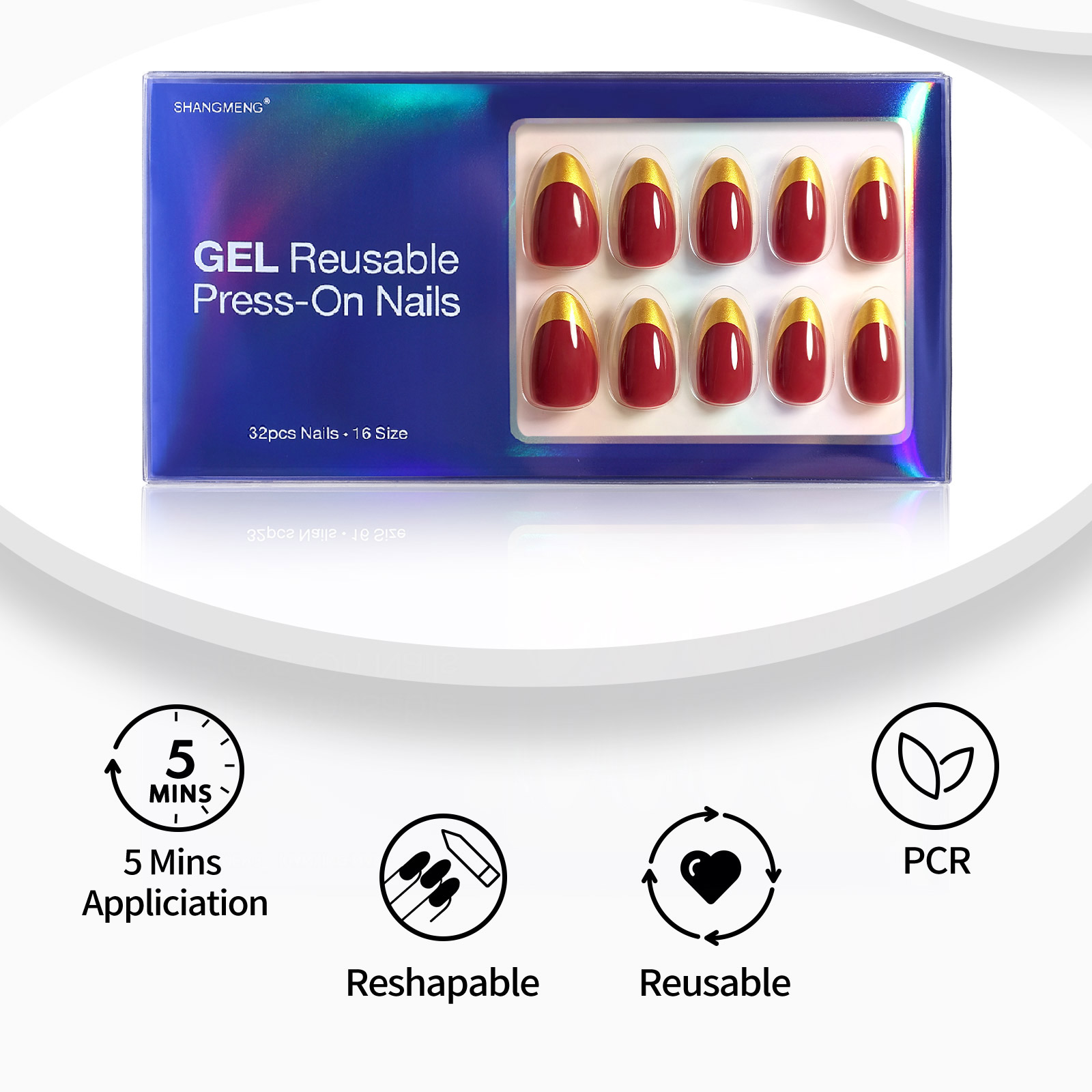 Gold French Tip Press on Nails Short in Red Finish - Soft Gel Fall Almond Nails for , Perfectly Fit Glue on Nails in 16 Sizes - 32 Reusable Fake Nails