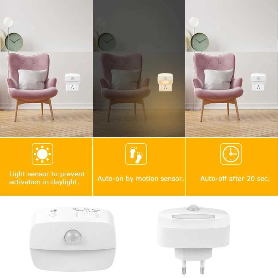 Motion Sensor LED Night Light EUUS Plug in Socket 3 Modes Night Lamp For Room Kitchen Hallway Human Induction Emergency Lightin C250925
