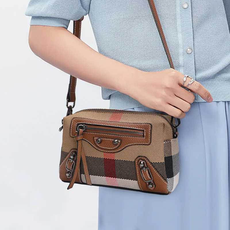 Aidrani Classic and quirky motorcycle bag genuine leather womens checkered shoulder bag retro square mini crossbody bag Z250926