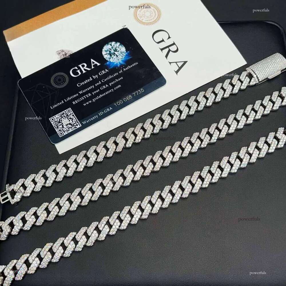 12 mm Hip Hop Rapper Jewelry 2 Rows Iced Out High Quality Miami Cuban Link Chain Vvs Moissanite Sier for Men Necklace