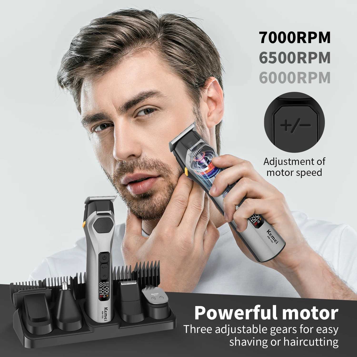 Kemei Waterproof Mens Grooming Kit Electric Beard Trimmer Cordless Razor Hair Clippers Rechargeable facial beard Nose Trimmer R250926