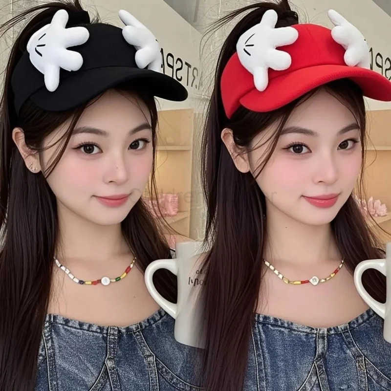 Disney Cute Cartoon Mickey Minnie Bowknot Visor Empty Top Sun Hat The Face Look Smaller Travel Leisure Work Cap For Girl Birthday Gifts H250926