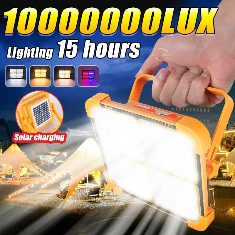 10000000LM Solar Portable LED Lamp Bright Rechargeable Multifunction Waterproof Camping Lamps Outdoor Emergency Portable Lantern C250925