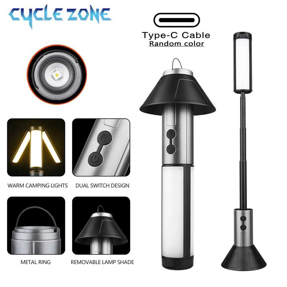 Multifunctional Camping Light 2 in 1 Rechargeable Telescopic Camping Lantern Flashlight with Hook Outdoor Emergency Work Light C250925