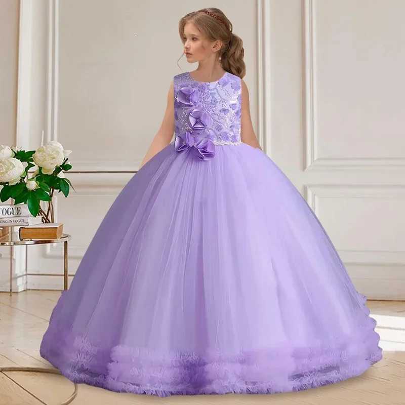 Girls Sequin party sleeveless bright flower childrens formal communion birthday party pompous evening dress Z250926