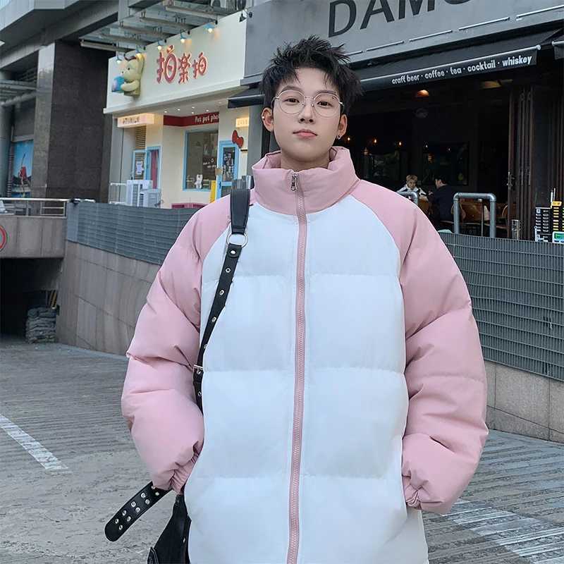 Patchwork Parka Jacket Mens Fashion Splicing Stand Collar Windproof Parkas Korean Female Male Allmatch Down Cotton Padded Coat W250926
