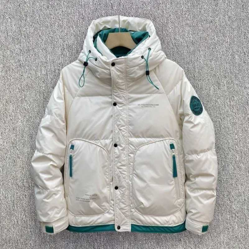Winter Man Thick Warm Down Jacket Hip Hop Mens Workwear Hooded Jacket Disposable Windproof Cargo White Duck Down Jacket W250926