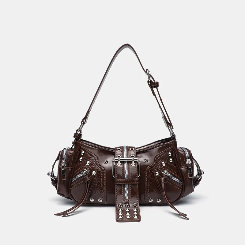 Womens Y2k Punk Vintage Shoulder Purse PU Leather Gothic Rivet Handbag Waist Bag y Black Cross Body Bags with Spikes 250924