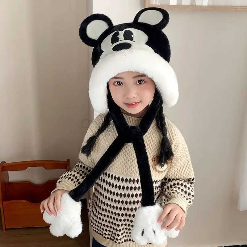 Disney Mickey cute twodimensional scarf hat for autumn and winter windproof and warm pullover hat for elementary school student H250926