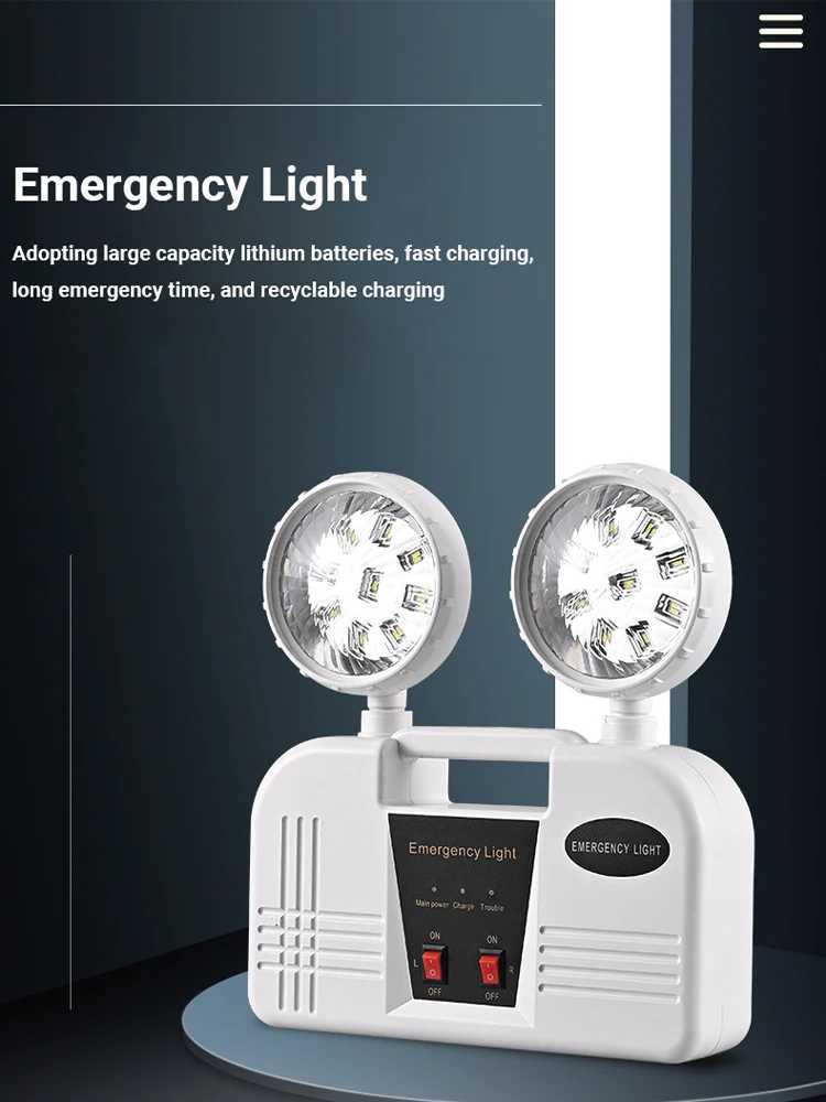 Double Headed Emergency Light LED Charging Emergency Lamp IP30 Fire Exit Indicator Light 3 Hour Emergency Lighting AC85265V C250925