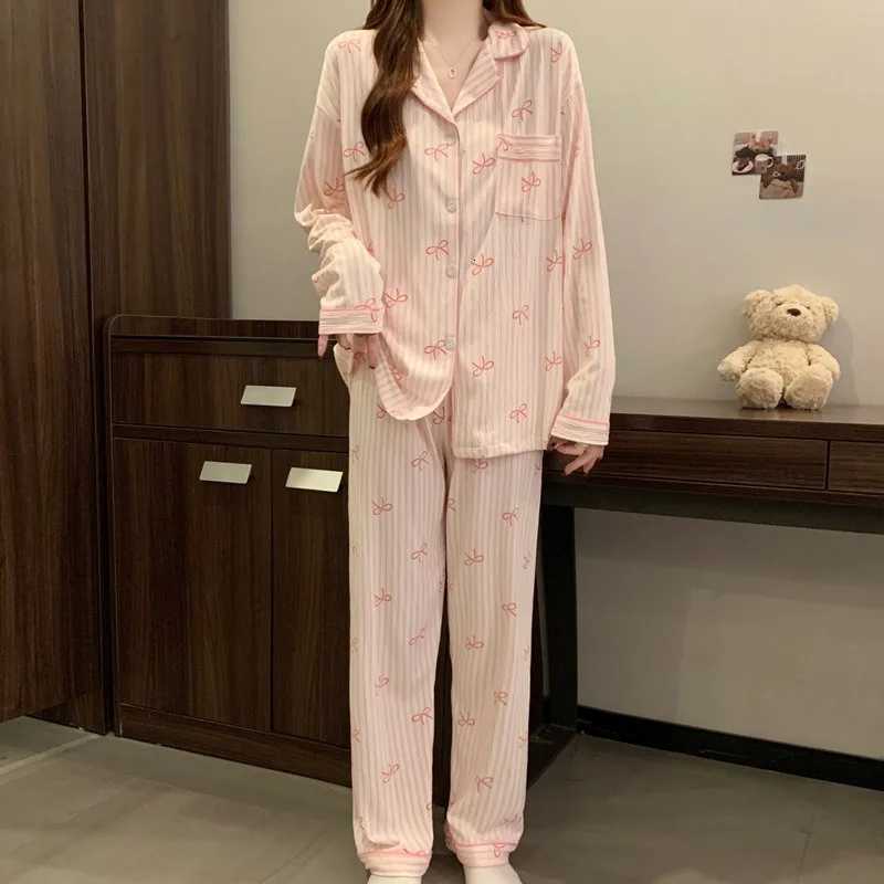 Striped Nightwear Women High Quality Spring and Summer Cardigan Pajamas Casual Set Student Loungewear Two Piece Set Sleepwear Z250925