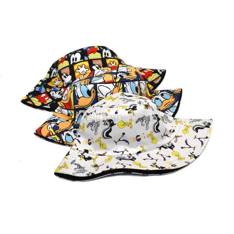 Disney Mickey Minnie Mouse Fisherman Hats Kawaii Donald Duck Printed Children Cosplay Beanies Caps Man Woman Outdoor Sun Hats H250926