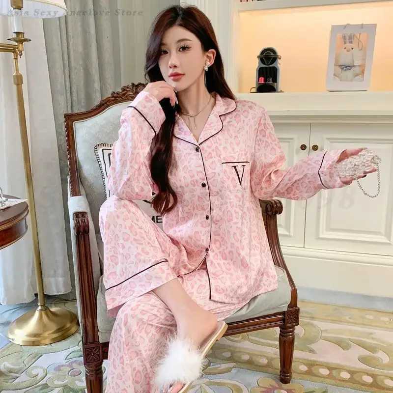 Leopard Pajamas Set Womens Sleepwear Spring Autumn Nightwear Print Lounge Wear Long Sleeve Trousers 2PCS Pyjamas Suit Home Wear Z250925