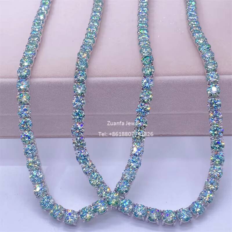Hot Sale 3mm 4mm 65mm S925 Sterling Silver Gold Plated Blue Green Diamond Moissanite Tennis Chain