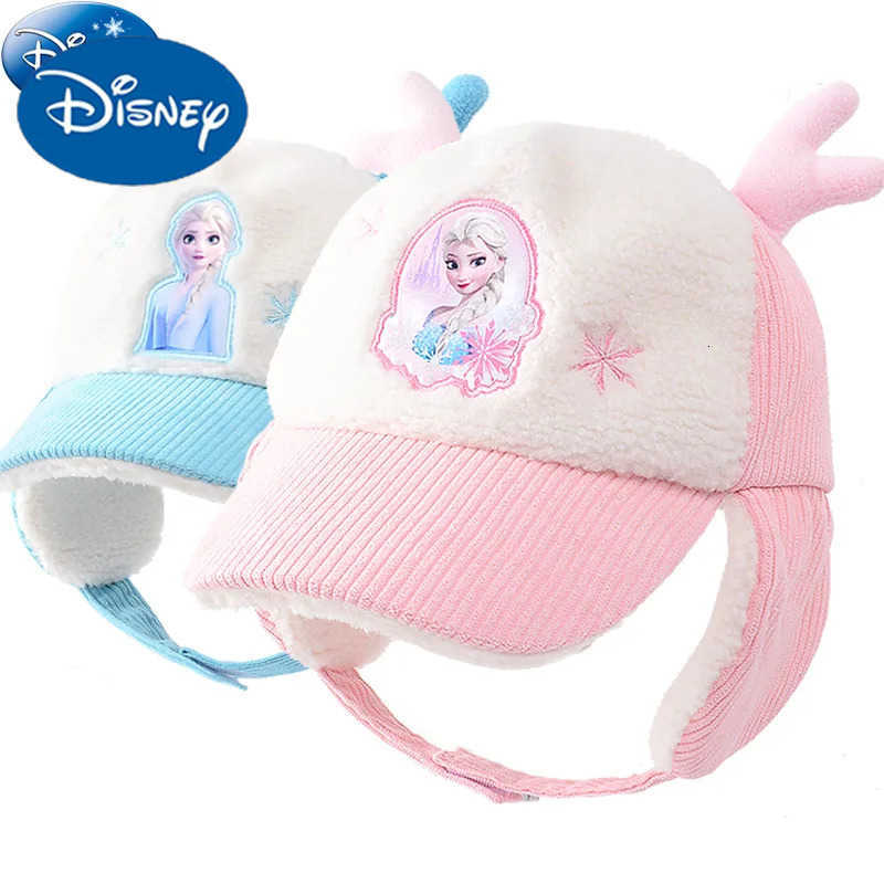 Disney Hat Frozen Peaked Cap for Girls Elsa Kids Accessories Add Velvet Ear Protection Cold Proof Windproof Autumn and Winter H250926