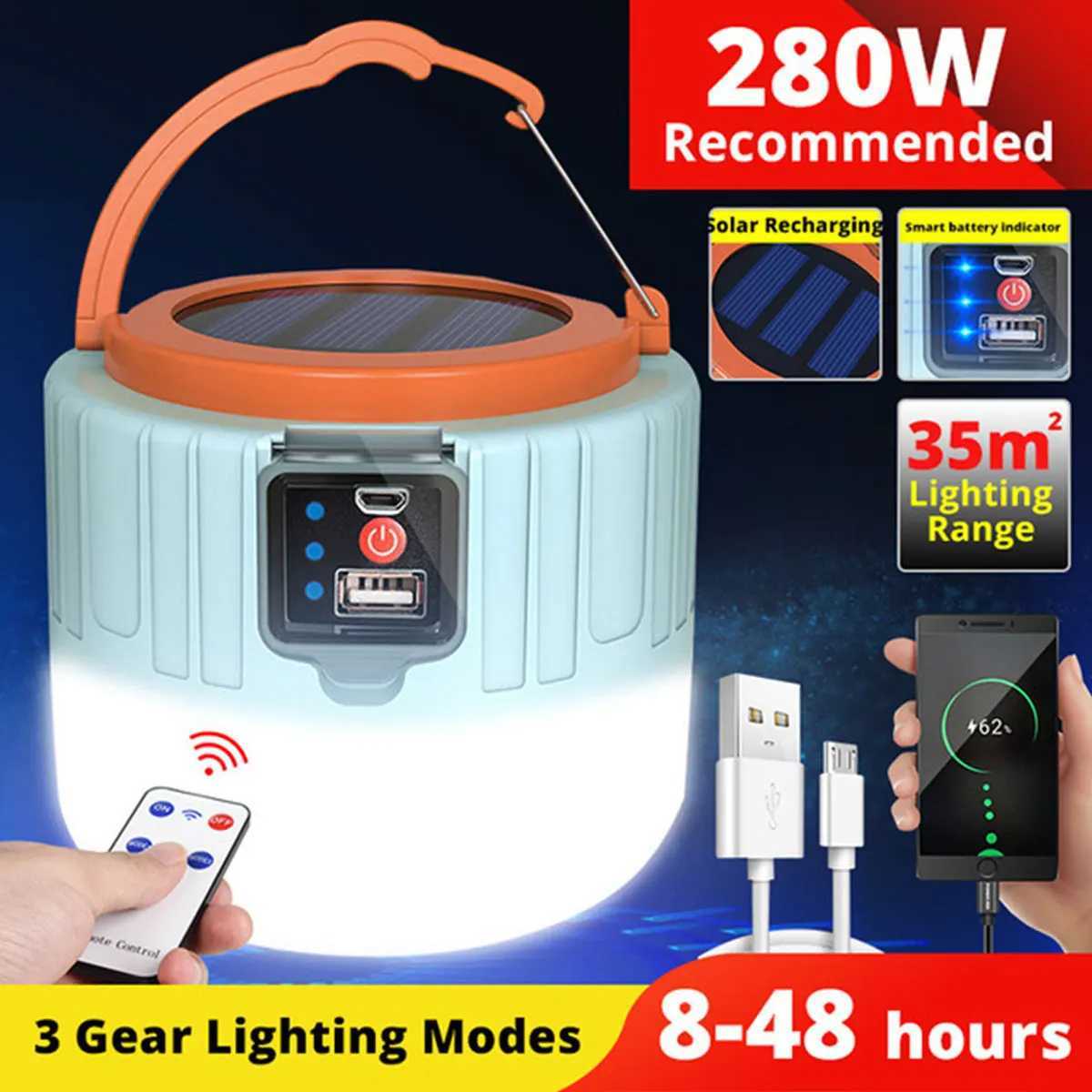 Outdoor Solar LED Camping Lights USB Reaching Tent Portable Lanterns Emergency Lights For Fishing Barbecue Camping Lighting C250925