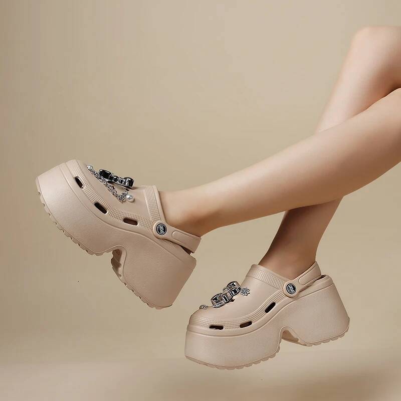 Women's Diy Clogs Summer 2024 Slip On Wedge Platform Sandals Woman Fashion Chain Thick Sole Garden Shoes Ladies ddmypanda