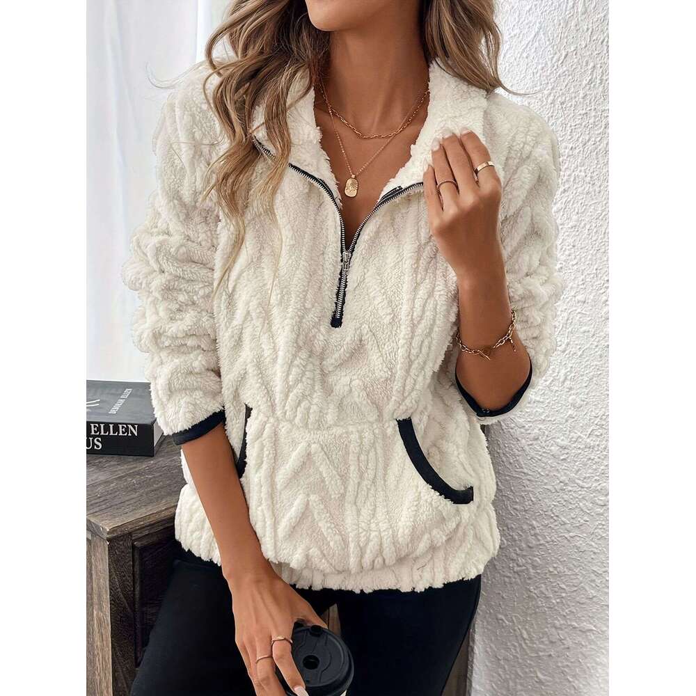 Cross-Border Autumn Winter New European American Lapel Small Fragrance Style Lamb Wool Short Sweatshirt S8070