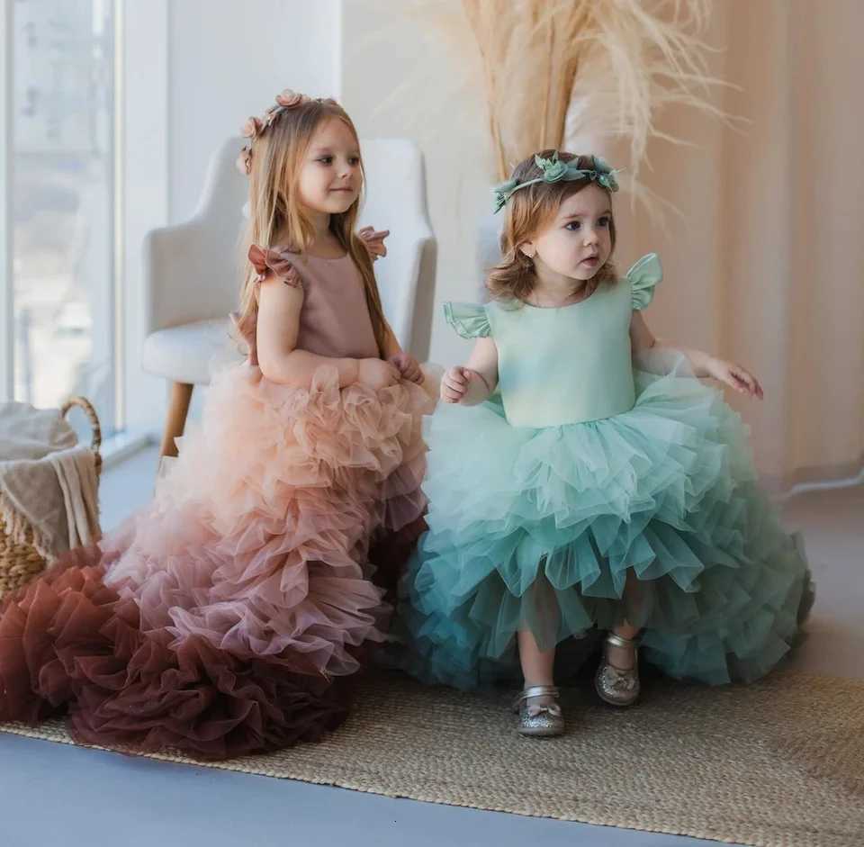 Elegant Layered Puffy Flower Girl Dress For Wedding Tulle Sleeveless Princess First Communion Dresses Kids Birthday Party GOWNS Z250926