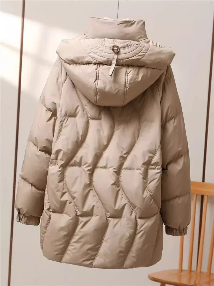 White Duck Down Jacket Women Warm Midlength Puffer Jacket 2025 Autumn Winter Fashion Casual Hooded Duck Down Coat Female 250917