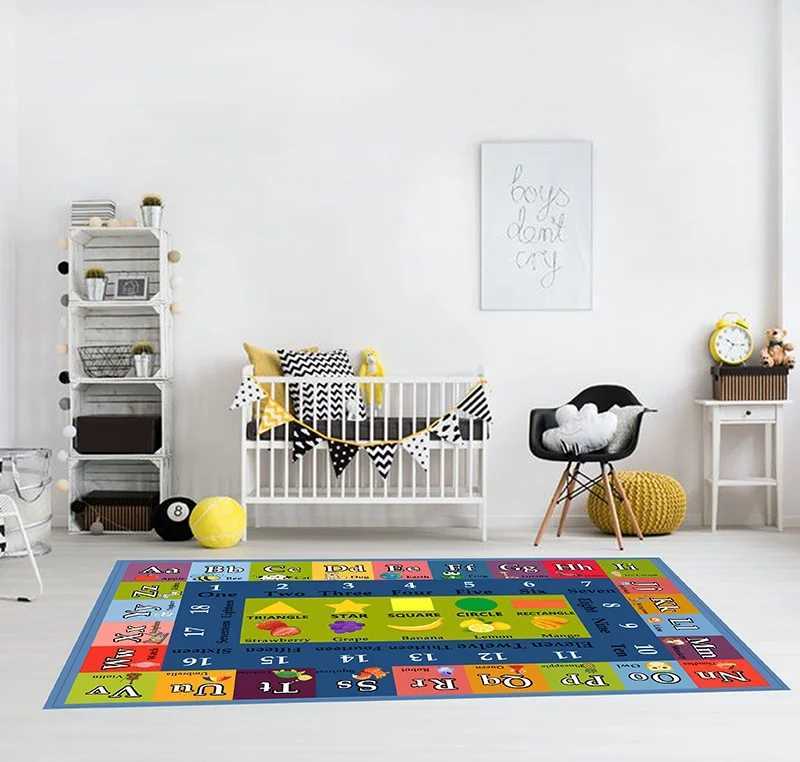 Alphabet Numbers and Shapes Educational Area Rug Antislip Backing Rectangle Baby Crawling Mat Kids Room Playroom Carpet C250926