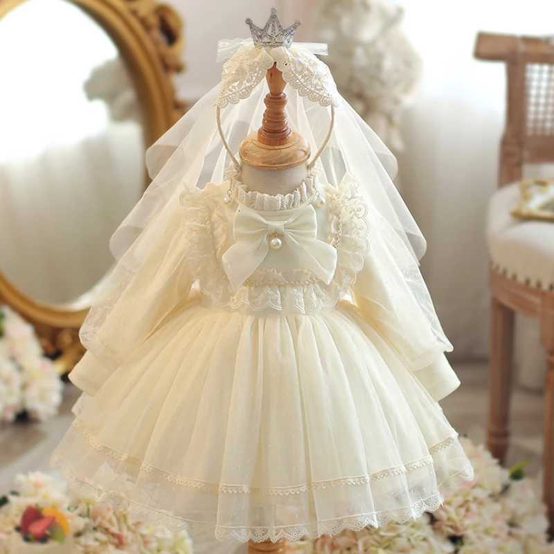 1 year Flower Girl Dresses TuTu Birthday Wedding Lace Childrens Princess Gowns Baptism Party Fluffy Wedding Tulle DressHeadwea Z250926