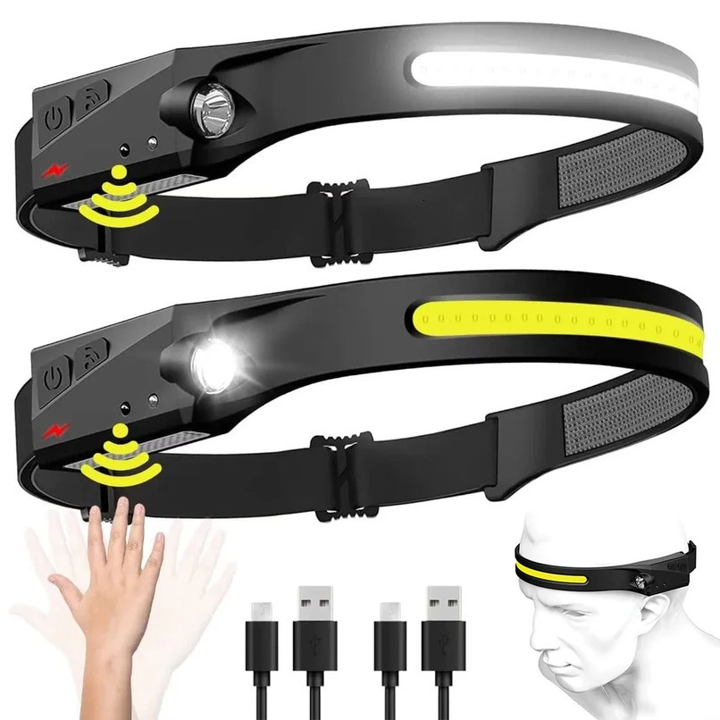 123PCS LED Induction Headlamp Camping Search Light USB Rechargeable Headlight Led Head Torch Work With Builtin Battery 250926