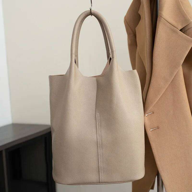 Genuine Leather Commuter Women's Bucket Deisgner Ladies Soft Cowhide Tote Shoulder Handbag Large Bag Female 2025 New Suotong0917