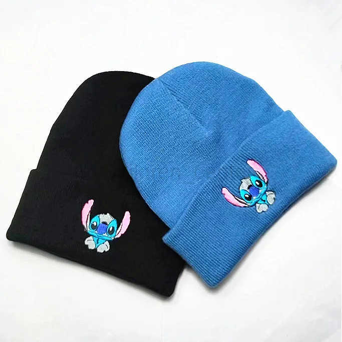 Disney Autumn Winter Adult Embroidery Knitting Hats Boys Girls Cartoon Anime Stitch Print Caps Kids Men Women Keep Warm Windproof Hat H250926