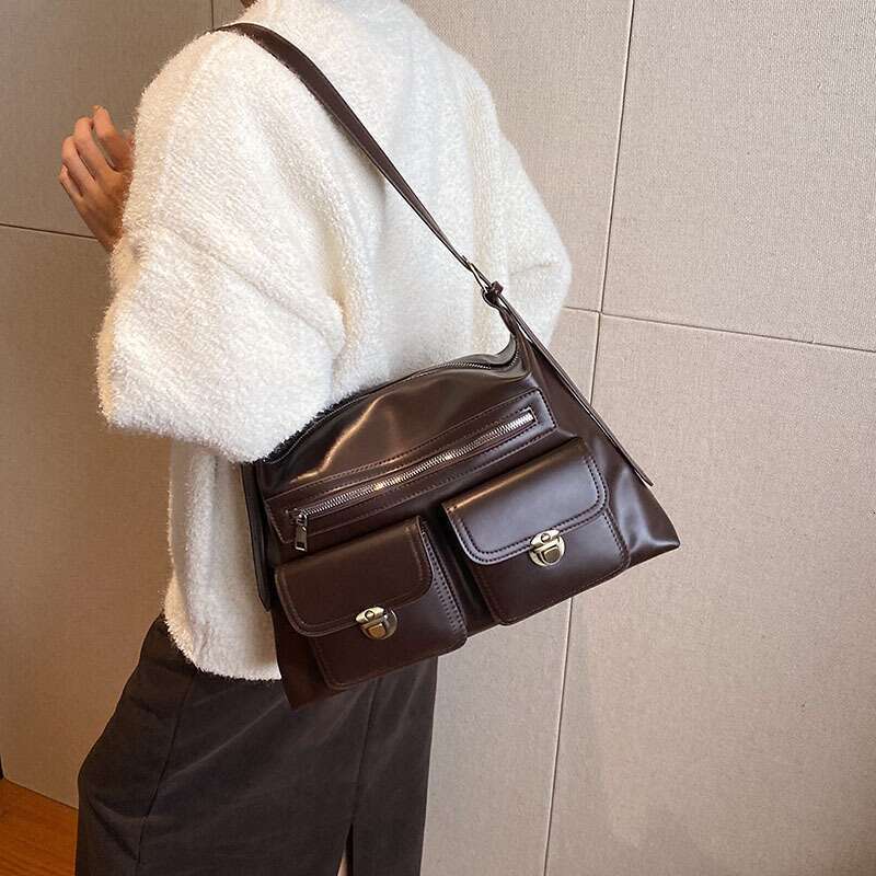 Autumn New High-End Feel Shoulder Women's Large Capacity Niche Design Double Pocket Crossbody Bag