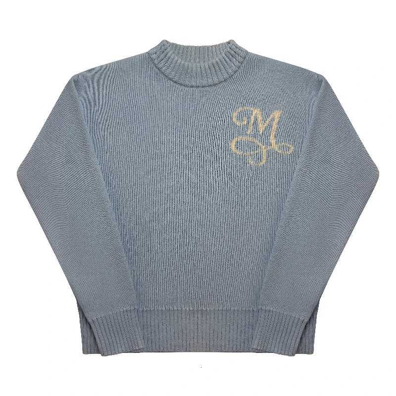Y2K Retro Long Sleeve Sweater Signature M Pattern Pullover Men New Fashion High Street Casual Streetwear Boxy Knitted Top W250926