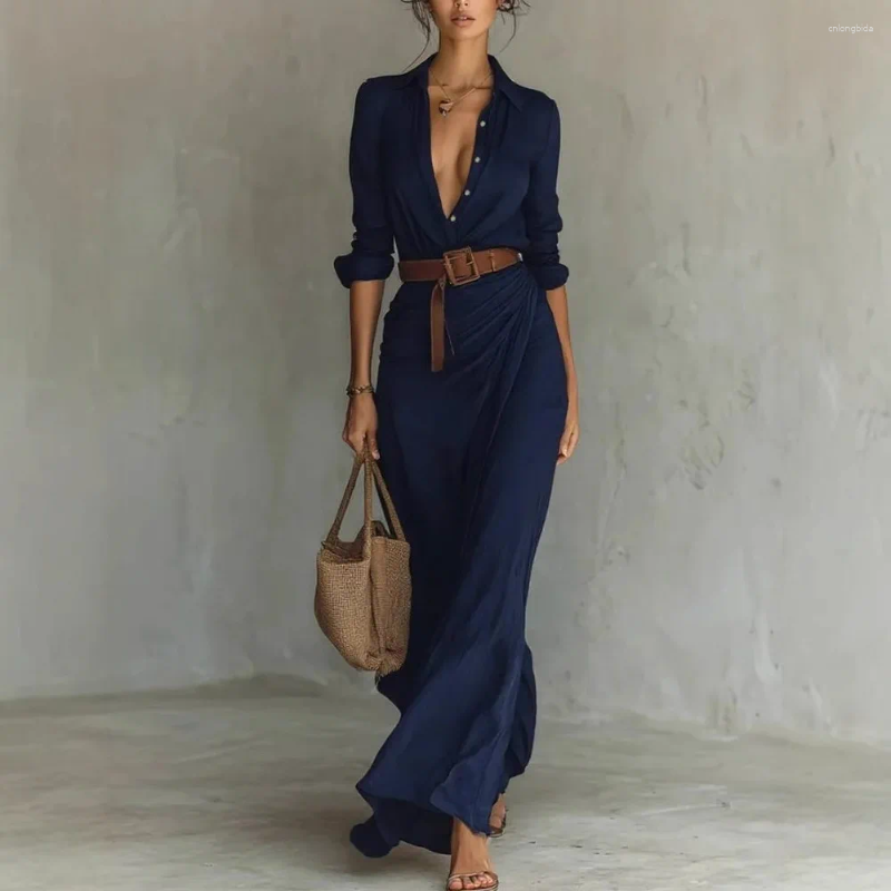 Casual Dresses 2025 Autumn Woman Sexy Deep V Neck Hollow Lon - view 5