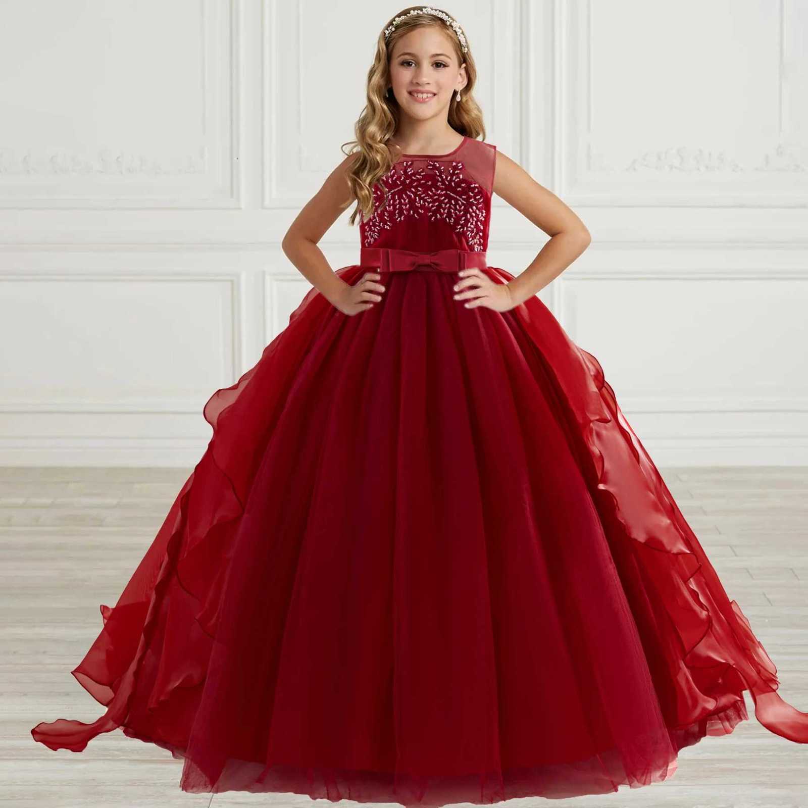 Teen Sequin Princess Girls Party Dresses Elegant Flower Bridesmaid Birthday Kids Dresses for Girl Wedding Princess Gown Vestidos Z250926