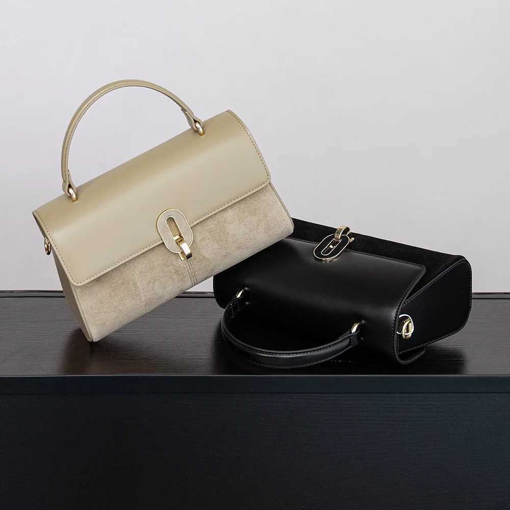 Suede spliced cowhide womens handbag 2025 autumn and winter new niche design simple highquality oneshoulder crossbody bag Z250926