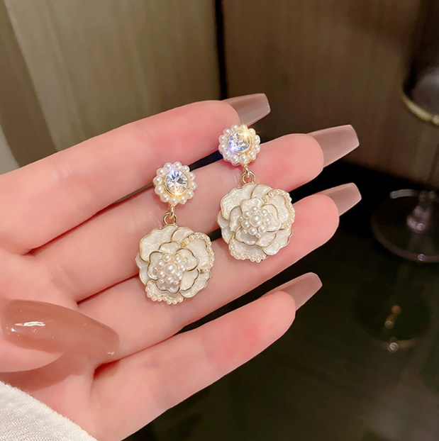 Stud 925 Silver Needle Camellia Pearl Earrings East Gate Super Fairy Premium 230714