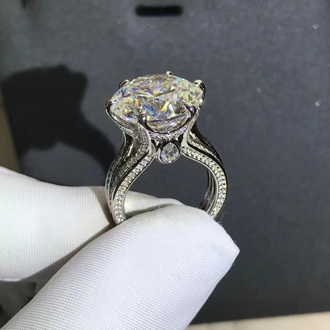 Rings for women lab grown diamond ring High Carbon Diamond 12 CT VVS Grade D Color 3EX Ring Round Diamond Eight Hearts Eight Arrows Women's Silve