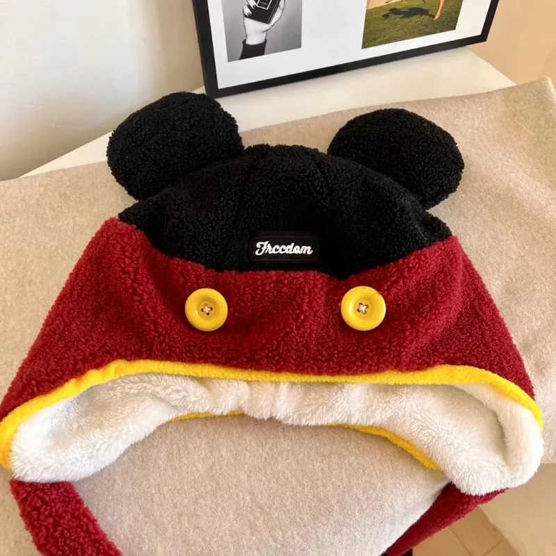 Disney Mickey Mouse Earflap Hat Plush Winter Hooded Kawaii Beanies Anime Creative Couple Men Women Home Soft Fluffy Earmuffs Hat H250926