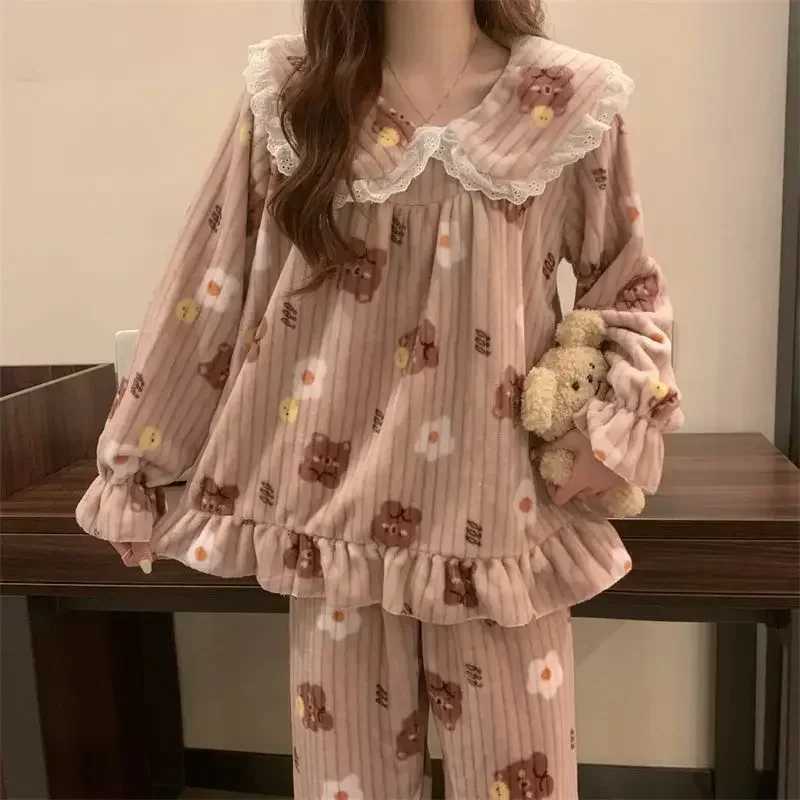 Ruffles Pajamas for Women Autumn Winter Peter Pan Collar Ruffle Sleeve Pajama Top and Elastice Waist Pants 2 Pcs Pajama Sets Z250925