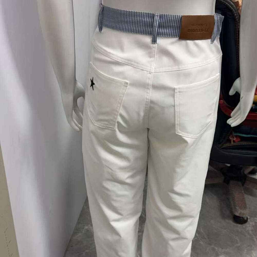 Spring Summer New Color-Block Letter Ribbon Decorated Patchwork Casual Pants Elegant Straight-Leg Jeans