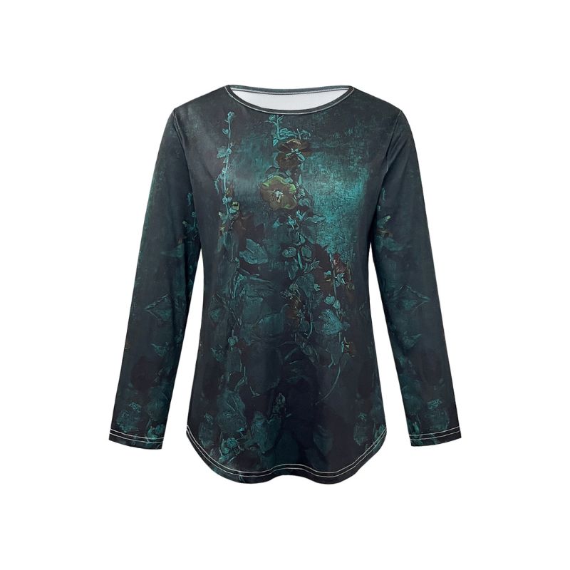 Soft Flowing Floral Design Ladies' Button-Up Long Sleeves Apparel | Stylish Breast Enlargement Fit Tops-YL23557